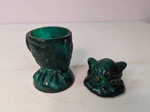 lot 144 image: Green Imperial Slag Glass Owl Dish with Lid