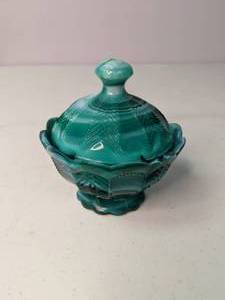 lot 148 image: GreenWhite Imperial Slag Glass Lidded Candy Dish