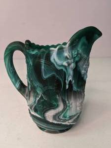 lot 151 image: GreenWhite Imperial Slag Glass Small Pitcher
