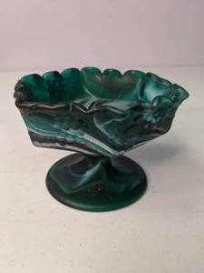 lot 152 image: GreenWhite Imperial Slag Glass Hexagonal Footed Dish
