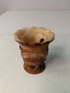 lot 159 image: Caramel Imperial Slag Glass Small VaseEgg Cup