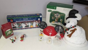 lot 90 image: Amazing Disney Lot Mickey Unlimited Disney Illuminated Tree Trimmer Set, Department 56 North Pole Swinging Disney Fab 5, & More