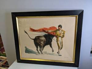 lot 200 image: Vintage Matador and Bull Print