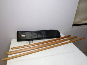 lot 226 image: Set of (2) Wooden Practice Swords in Katana Style and Bow Staff