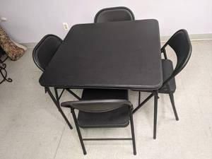 lot 231 image: Black Folding Card Table  (4) Black Folding Chairs