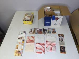 lot 524 image: Large Assortment of Baseball, Football, and Basketball Trading Cards and (3) Twins Homer Hankies