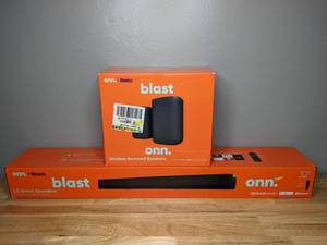 lot 24 image: Brand New ONN Smart Soundbar and Wireless Surround Speakers Roku 4K Streaming