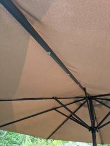 lot 532 image: Gorgeous Patio Set 60 Round Table, (6) Tall Chairs, Lighted Umbrella, Lazy Susan, Etc.