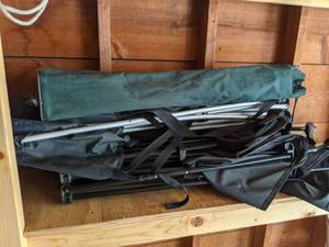 lot 525 image: Great Assortment of Outdoor Chairs, Coleman Lantern, and Camping Gear