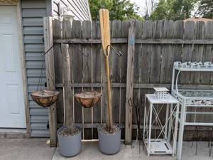 lot 527 image: Decorate Your Patio in Style Potting Bench, Lanterns, Hanging Plant Stands, and More