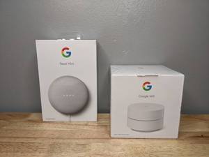 lot 41 image: Brand New Google Whole Home Wi-Fi System 1-Pack & Google Nest Mini Smart Speaker