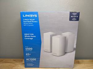 lot 35 image: Brand New Linksys Velop Dual Band Intelligent Mesh WiFi System 3 Pack AC3600