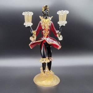NO RESERVE VERY RARE 24KT GOLD INFUSED - Murano Black Moor Standing Hand Made Glass Candle Holder NO RESERVE