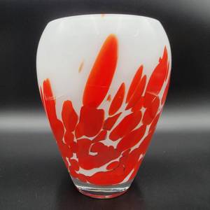 Beautiful Vintage One-Of-A-Kind Handblown Red Petal And White Art Glass Vase