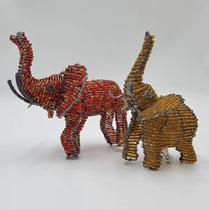 Two Vintage Zimbabwe Shona Wire Beaded Elephants