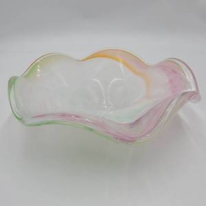 NO RESERVE Vintage Pastels Colors Swirls Ribbons Murano Glass Centerpiece Bowl  NO RESERVE