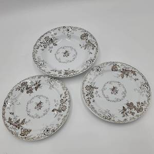 3 Very Rare Antique Hard-To-Find Chelsea Brown 2 Plates and Bowl by Powell, Bishop & Stonier