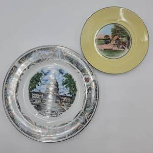 Vintage 7 12 Highwater Mark Monument Gettysburgh PA Souvenir Plate Made In Bavaria and 10 38 Capital Washington D.C Plate