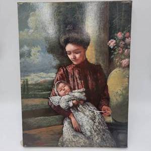 Original S. Duncan Oil Painting Mother & Child Unframed mounted canvas only