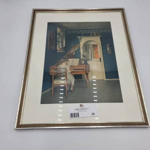 Vintage Herman Graf (1858-1924) Girl With Piano Lithograph Professionally Mounted and Framed