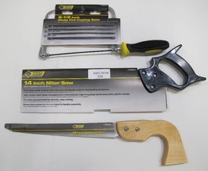 lot 534 image: Steel Grip Saw 3-Pack - 14 In Mitre Saw, 6-12 In Coping Saw, and 12 In Compass Saw - New