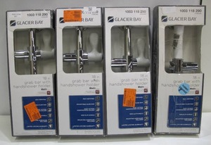 lot 551 image: 4-Pack Glacier Bay 18 in. x 1-14 in. Concealed Screw ADA Compliant Grab Bar with Adjustable Hand Shower Holder in Chrome