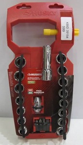 lot 599 image: Husky 38 in. Drive 6-Point Pass-Thru Ratchet and Socket Set