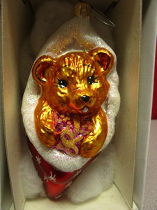 lot 388 image: CHRISTOPHER RADKO FOUNDATION FOR CHILDREN COZY-KINS GLASS ORNAMENT