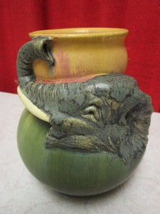 lot 446 image: EPHRAIM FAIENCE POTTERY 312 VASE WELEPHANT DECORATION BY JESSE WOLF