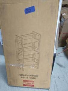 37 in. Natural New Wood 3-Shelf Etagere Bookcase with Open Back