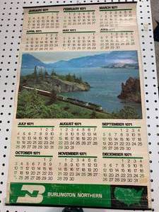 1971 Burlington Northern Calendar 16� X 26�