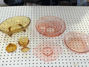 Six Piece Amber & Pink Vintage Carnival Glass