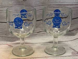 Vintage Pabst Blue Ribbon Pair of Schooner Glasses