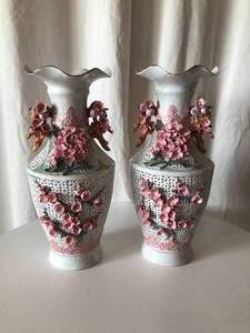 Pair of Lattice Asian Vases