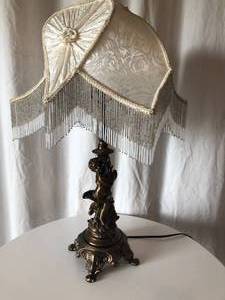 Metal Cherub Lamp with Beaded Shade
