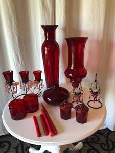 Lot of Red Vases & Candle Holders