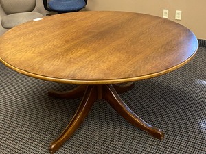 lot 2 image: 60 Solid-Wood Round Table With (4) Matching Rolling Chairs