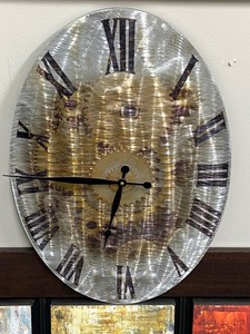 lot 37 image: Lot Of (1) Industrial-Style Wall Clock & (1) 3-Piece Framed Canvas Painting Set