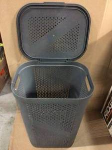 60 Liter Gray Perforated Plastic Dirty Clothes Storage Basket with Lid by Mind Reader Customer Returns See Pictures