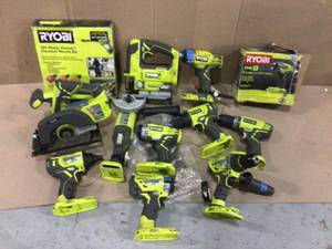 LARGE ASSORTED  LOT OF RYOBI POWER TOOLS CUSTOMER RETURNS SEE PICTURES