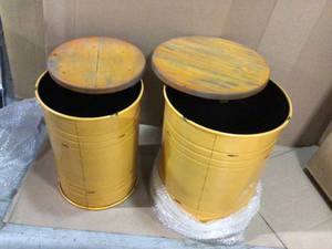 19.29 in. H Modern Yellow Metal Storage Stool or Accent Table with Solid Wood Lid (Set of 2) Customer Returns See Pictures