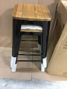 Finwick Black Metal Backless Counter Stool with Wood Seat (Set of 2) (16.54 in. W x 23.62 in. H) Customer Returns See Pictures