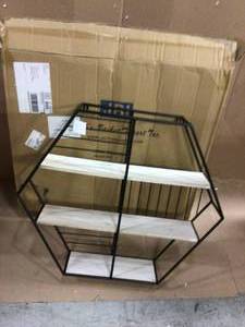 White Oak Wood Contemporary Hexagon Wall-Mounted Metal Hanging Storage Floating Shelves, Black Customer Returns See Pictures