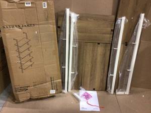 Theo Natural Light Brown 5-Shelf Ladder Bookcase or Bookshelf with White Metal Frame by Nathan James Customer Returns See Pictures