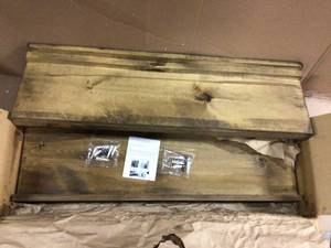 Rustic Luxe 6 in. x 36 in. x 10 in. Dark Walnut Pine 2-Tier Decorative Wall Shelf and Glass Rack Set by Del Hutson Designs Customer Returns See Pictures
