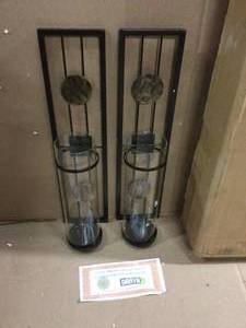 20 in. Metal Medallion Pillar Candle Sconce (Set of 2) Customer Returns See Pictures