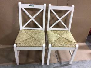 Dorsey Ivory Wood Dining Chair with Cross Back and Rush Seat (Set of 2) (17.72 in. W x 35.43 in. H) Customer Returns See Pictures