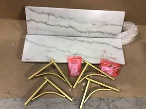 8 in. H x 24 in. W x 8 in. D Marble Wall-Mount Shelf with Gold Metal Brackets (Set of 2) Customer Returns See Pictures