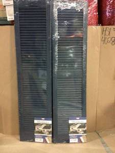 14.5 in. x 60 in. Louvered Vinyl Exterior Shutters Pair in Classic Blue by Builders Edge Customer Returns See Pictures