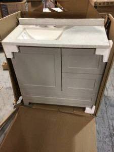 Melpark 36 in. W x 22 in. D Bath Vanity in Dove Grey with Cultured Marble Vanity Top in White with White Sink by Home Decorators Collection Customer Returns See Pictures